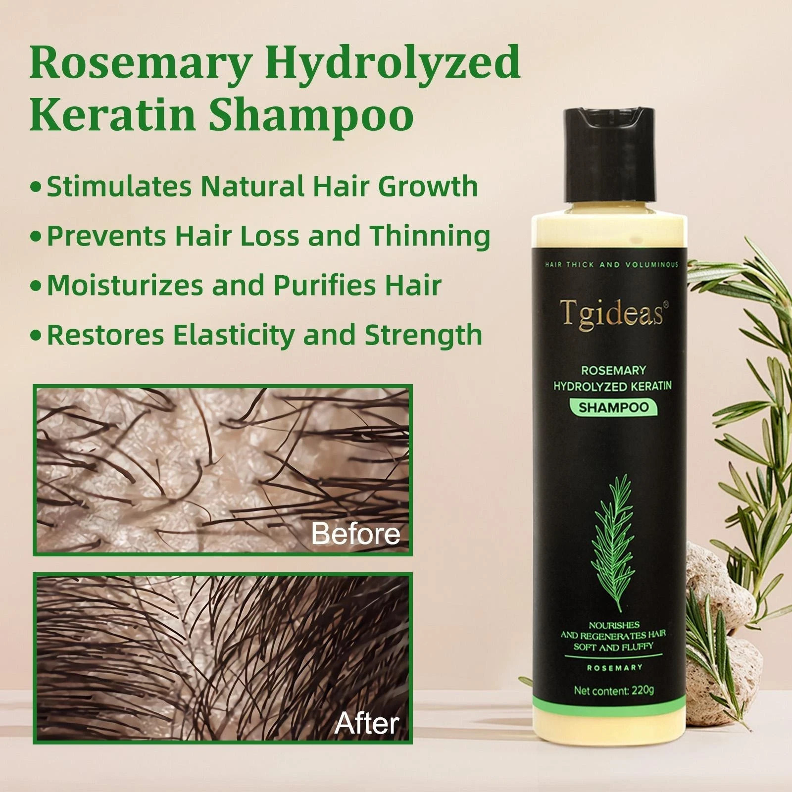 Tgideas Full Best Anti-Hair Loss Solutions Natural Hair growth Rosemary shampoo