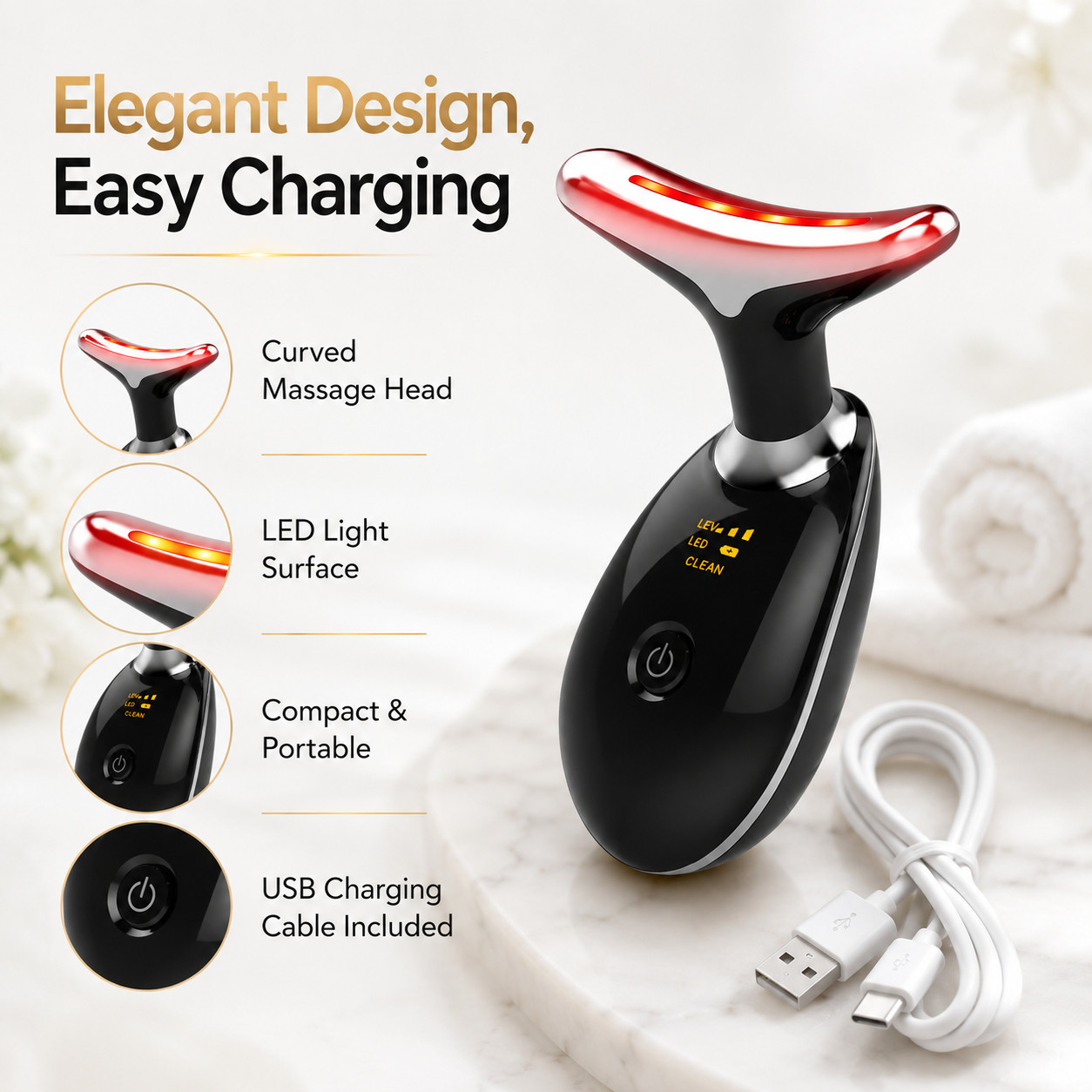 7-in-1 Deplux Face Neck Massager LED Therapy Rechargeable Beauty Device