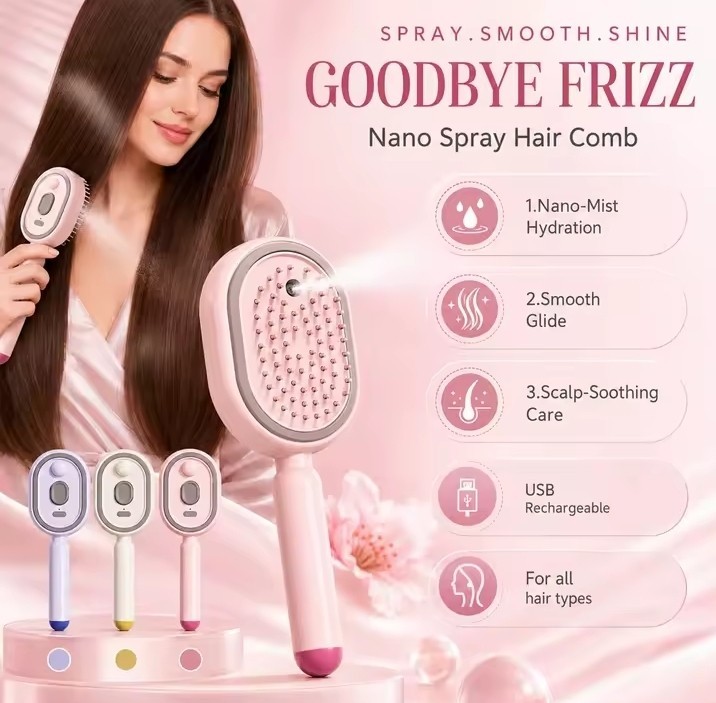 Electric Steaming Hair Straightener Brush Rechargeable Detangling Massage Spray