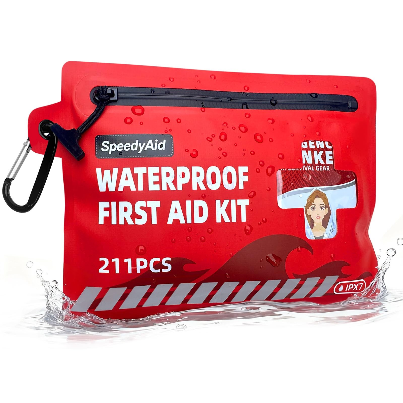 211 PCS Waterproof First Aid Kit, IPX7 Rated Dry Bag with Airtight Zipper, Po…
