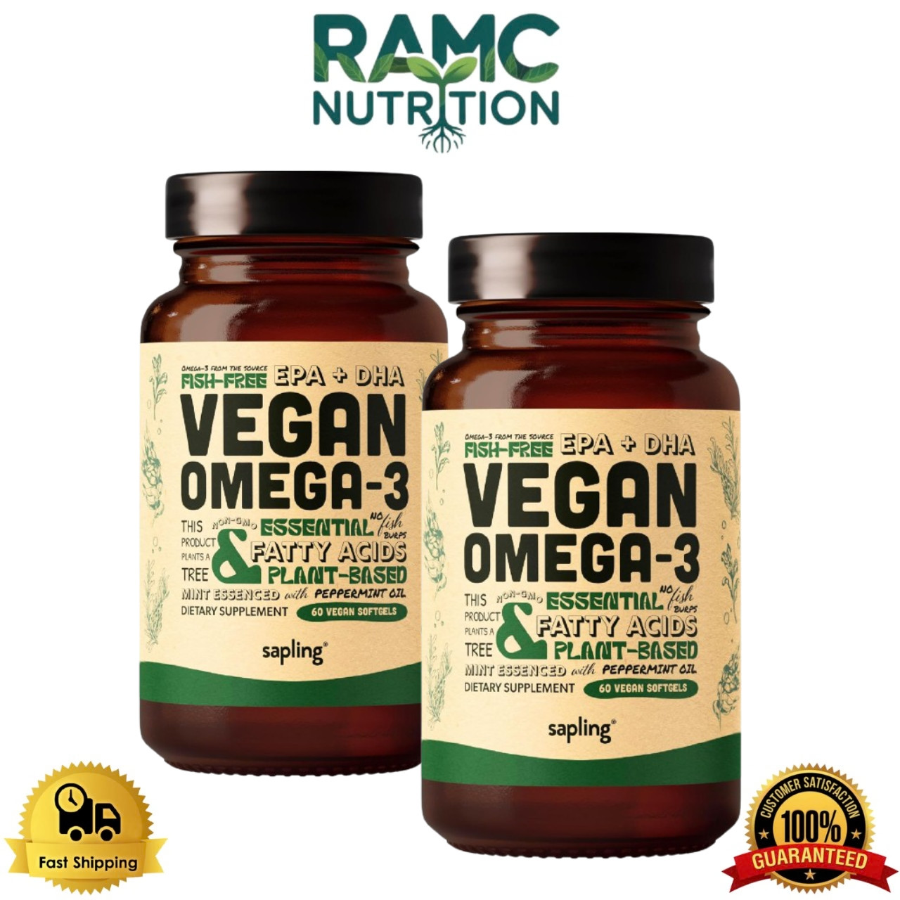 Vegan Omega 3 DHA EPA Algae Oil 60 Softgels 2 Pack Plant-Based Heart Brain Joint