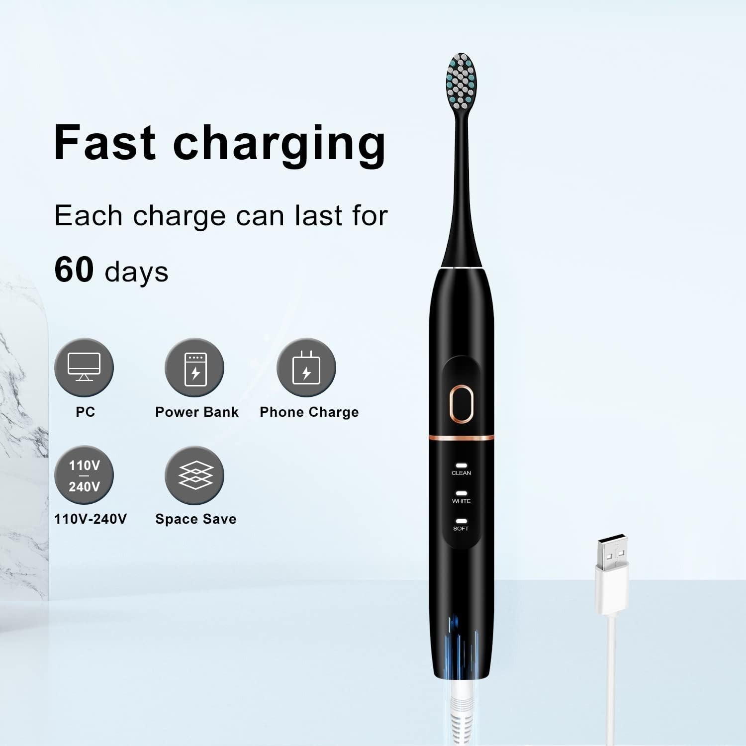 Rechargeable Electric Toothbrush with 8 Heads – 42000 VPM & 60 Days Battery Life