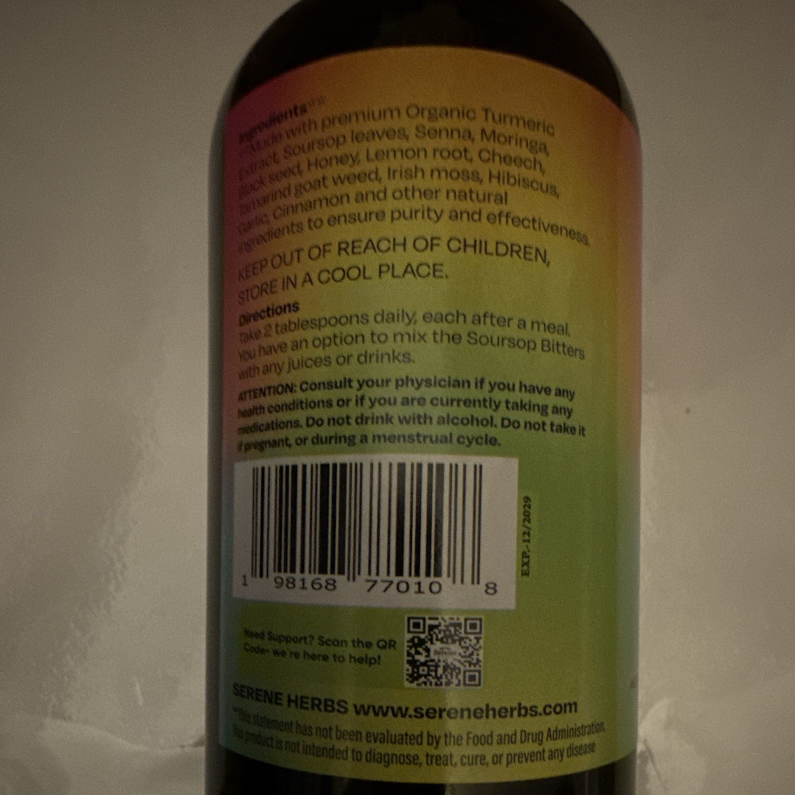 Serene Herbs Organic Soursop & Turmeric Bitters Liquid 16 fl oz