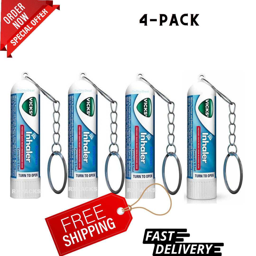 Vicks Inhaler Sinus Nasal Congestion Cold Allergy Block Nose Relief 0.5ml 4-Pck