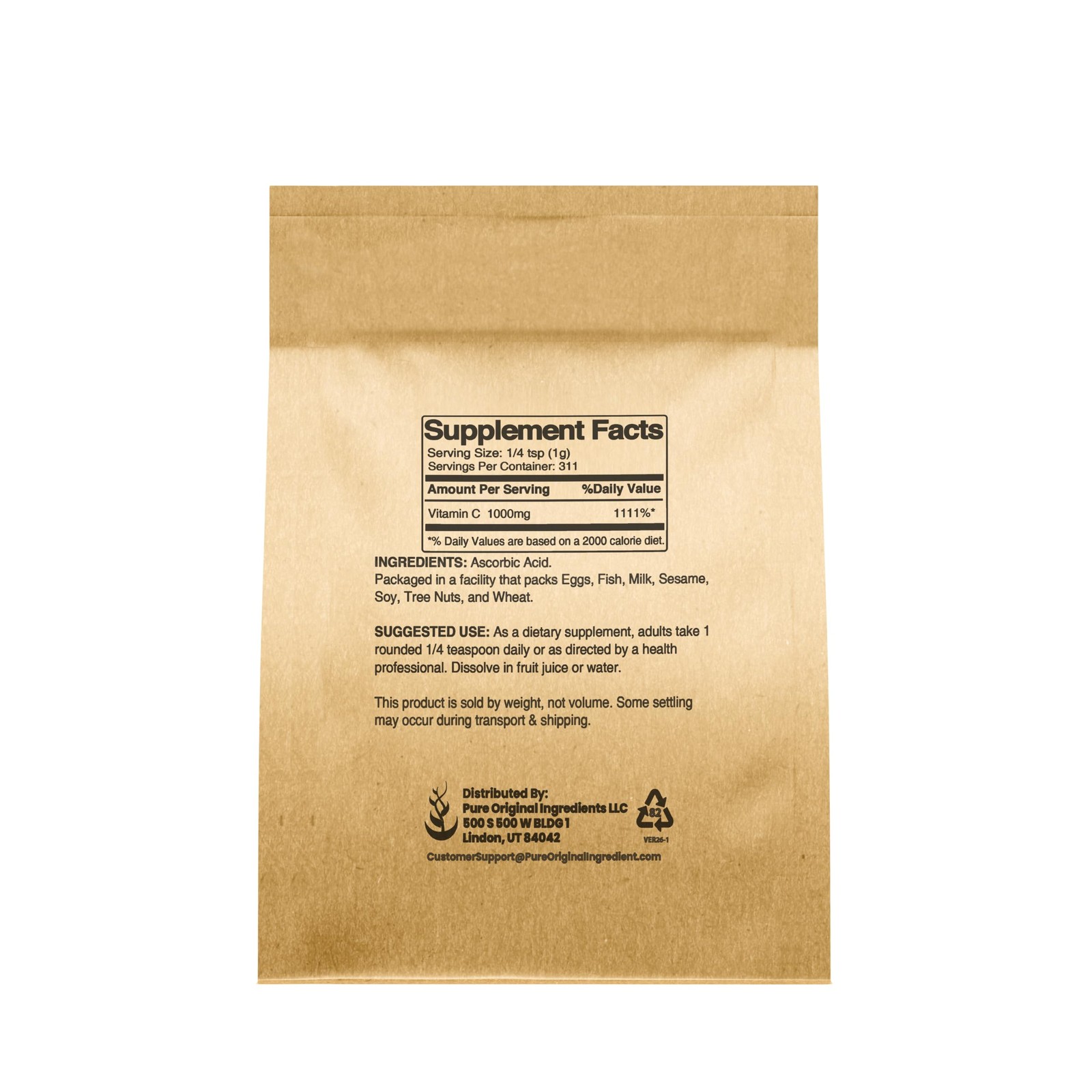 PURE ORIGINAL INGREDIENTS Vitamin C Powder, 11 oz, 11 Ounce (Pack of 1)