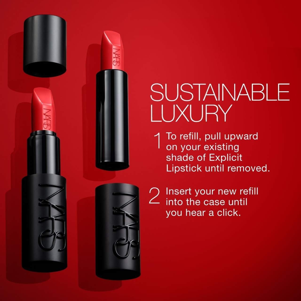 NIB 100% Authentic NARS Explicit Refillable Satin Lipstick, 19 SHADES, 0.13 oz