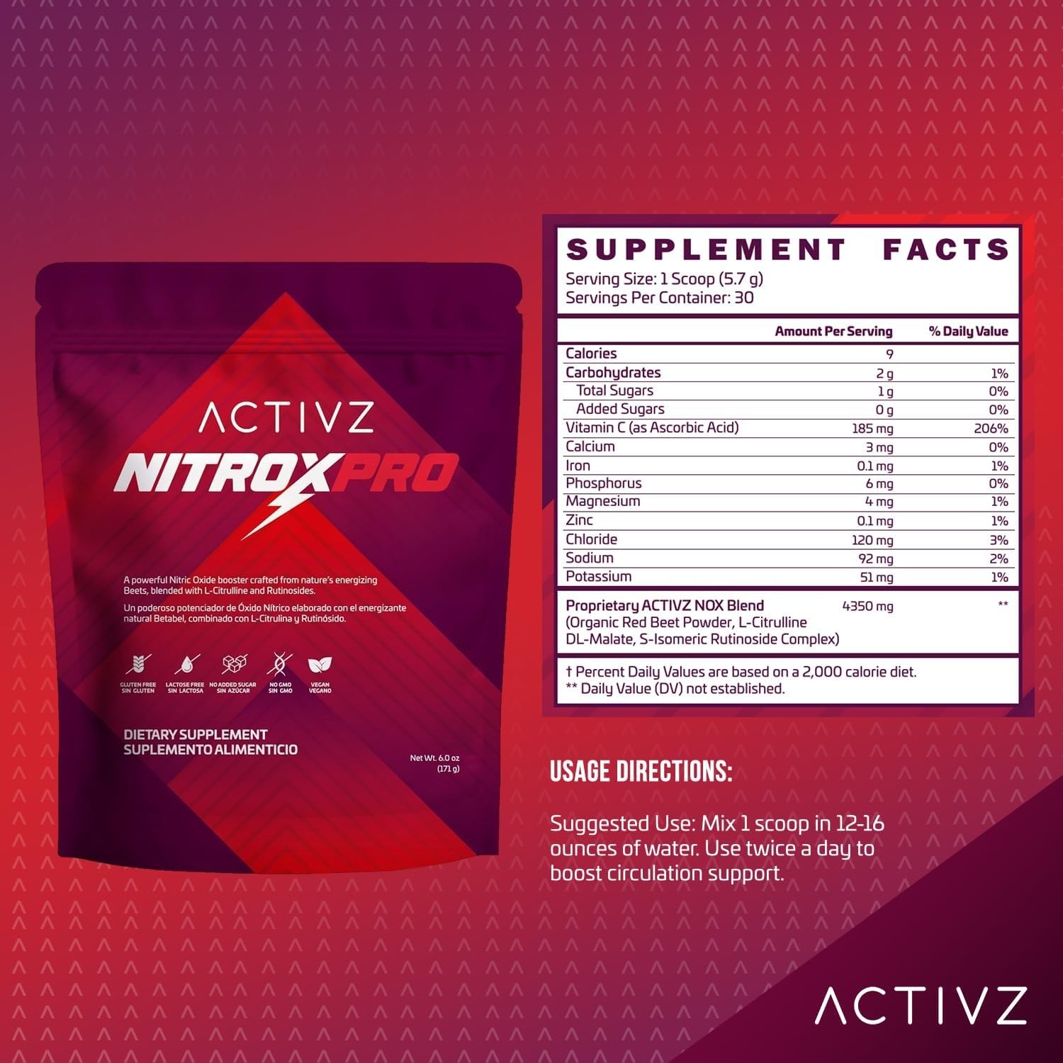 ACTIVZ NitroxPro™ Drink PowderL-Citrulline, Rutinosides, CyLoc Dextrin, DexKey