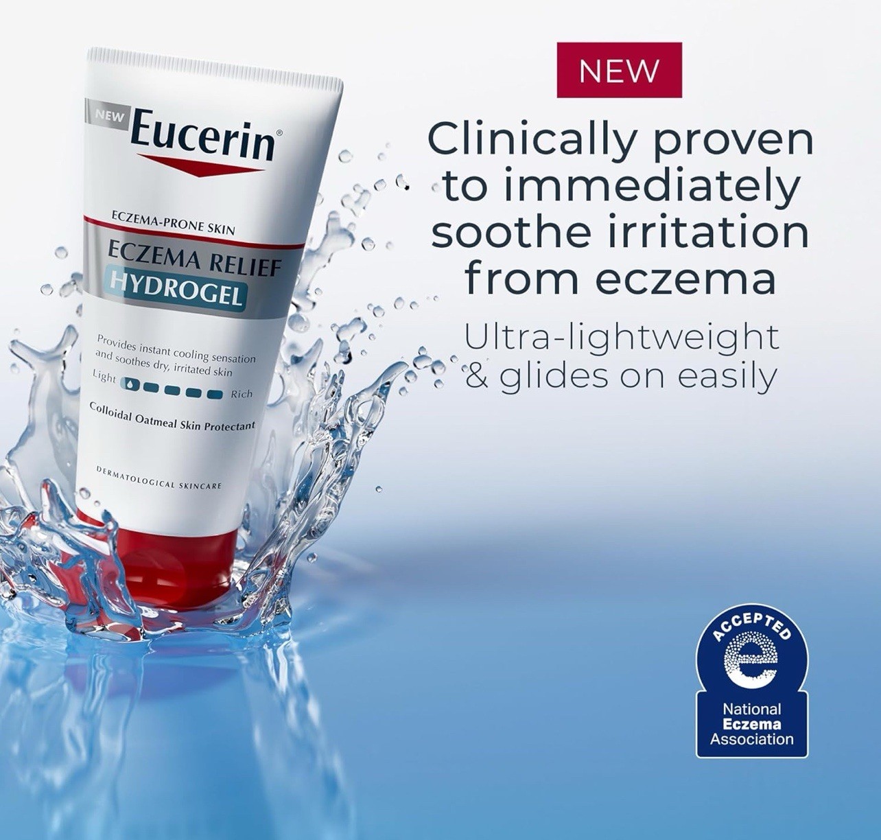 3 PACK Eucerin Eczema Relief Hydrogel, Fragrance Free, 5 oz Each Tube Exp: 06/26