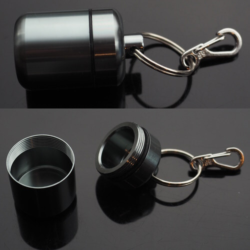 2 PCS Waterproof 1″ Wide Pill Capsule Bottle Keychain & Clip Silver & Gun Gray