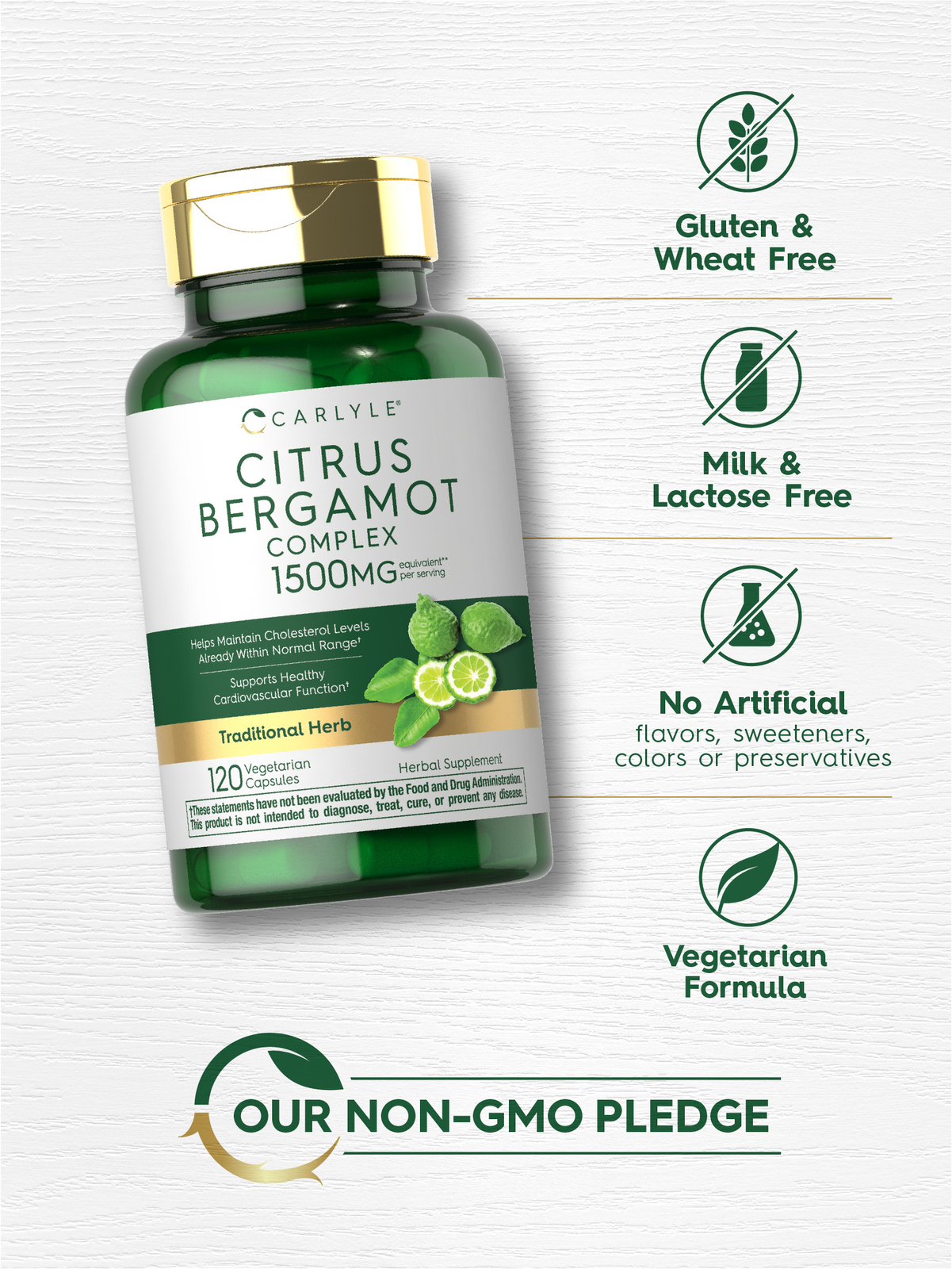Citrus Bergamot Complex 1500mg | 120 Vegetarian Capsules | Non-GMO | by Carlyle