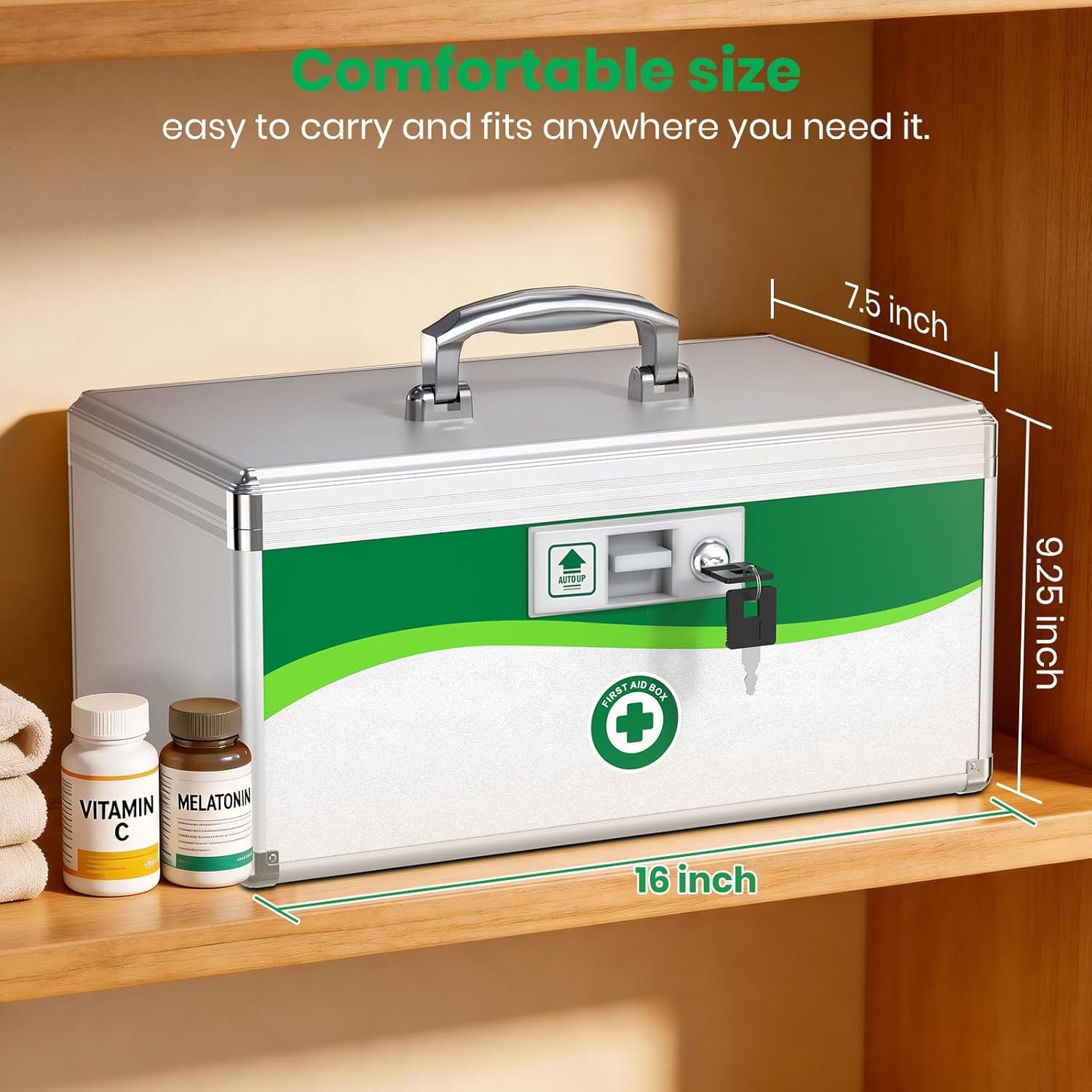 Medicine Lock Box, First Aid Safe Medication Storage Box, Layered Aluminum