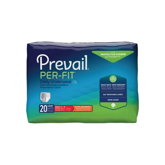 Prevail Per-Fit Adult Unisex Daily Underwear/Diapers – Medium – 4 Bags of 20
