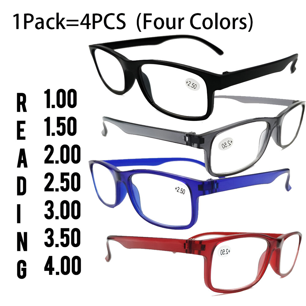 4 Pair Rectangular Power Reading Reader Glasses For Mens Womens 1-3