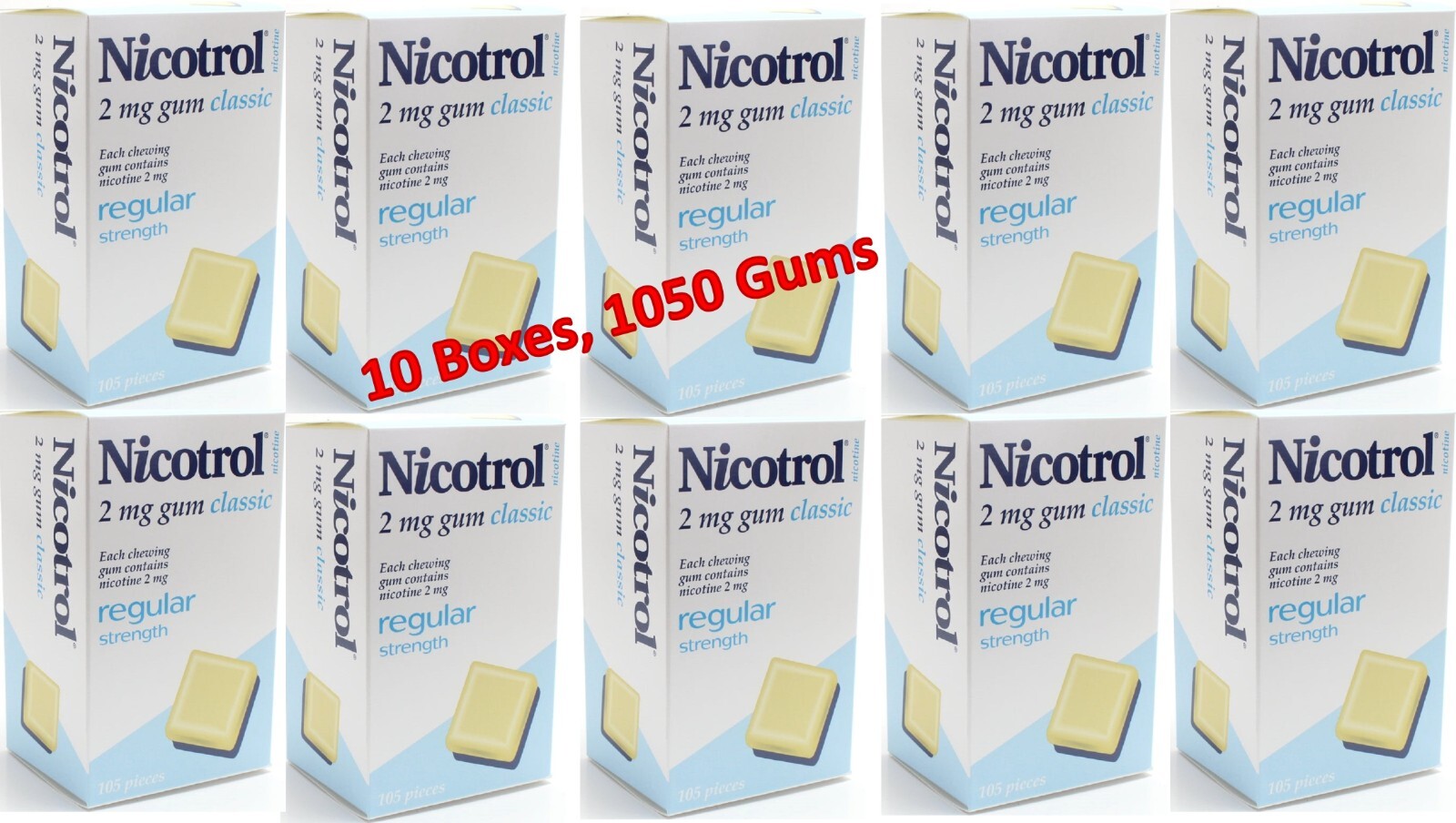 Nicotrol Nicotine Gum 2mg Classic. 10 Boxes of 105 Gums. Total 1050 Exp 11/2025
