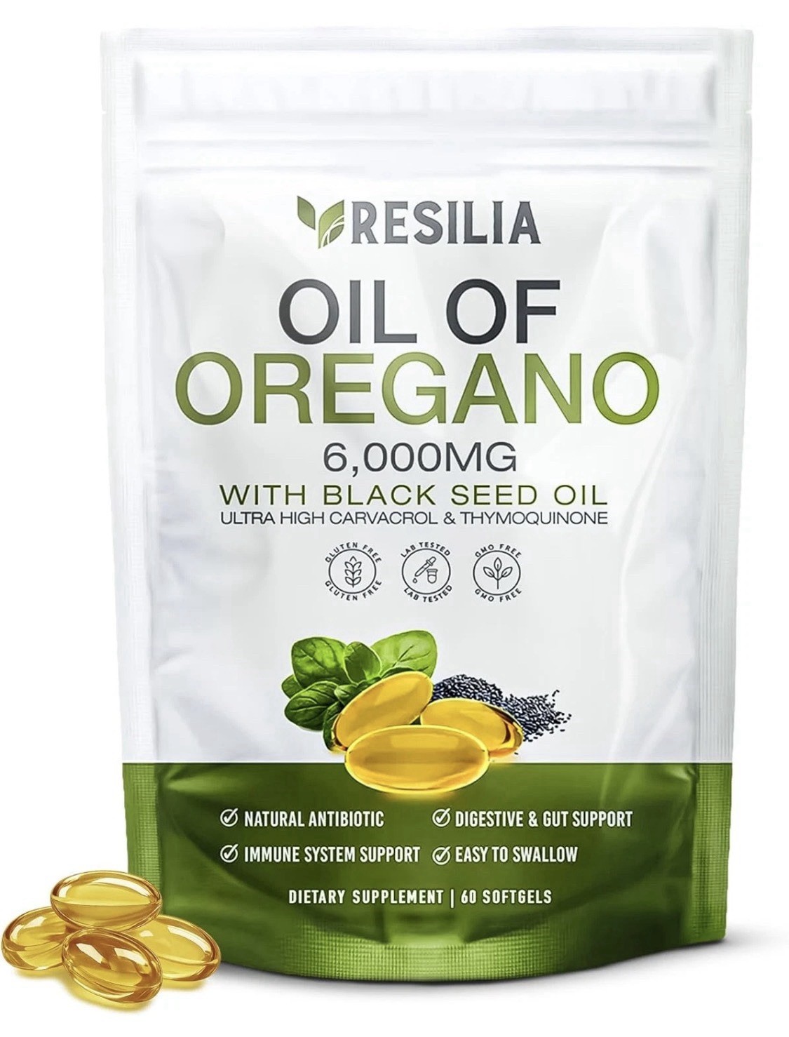 Resilia Softgels with Black Seed Oil 6000mg – Organic Oregano Oil Capsules fo…