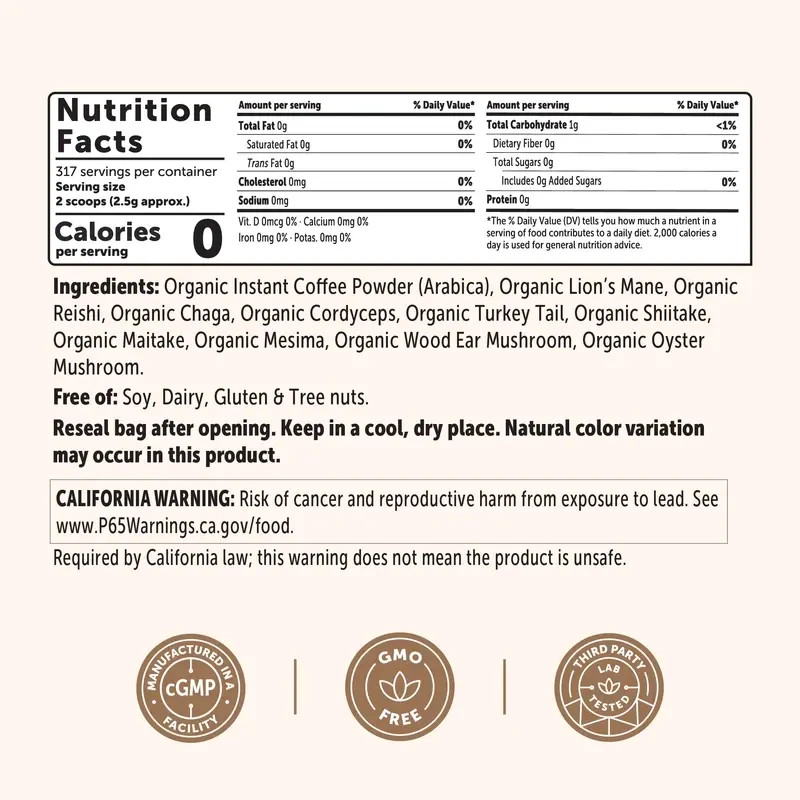 Organic 10-in-1 Mushroom Coffee Instant Powder, Brain Focus & Energy Support