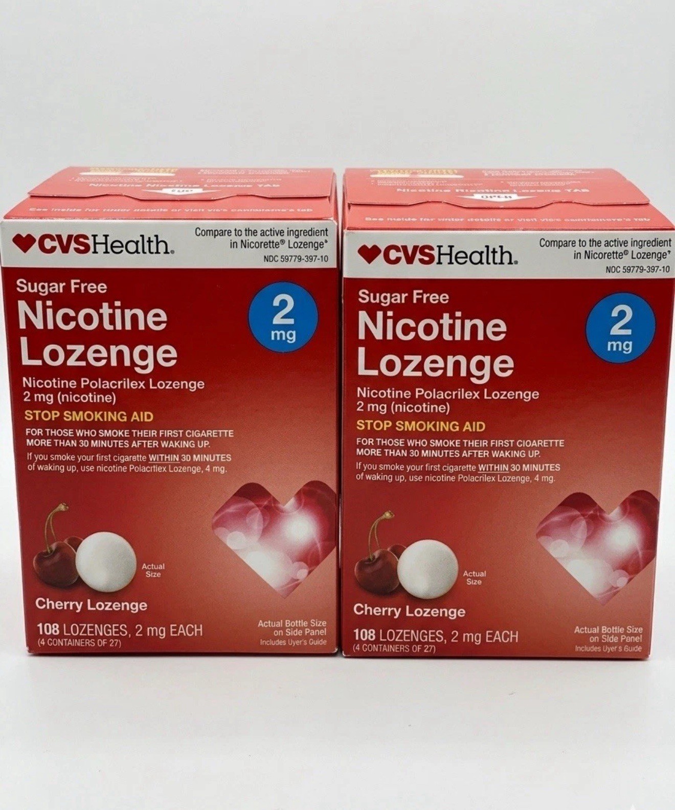 2 Sugar Free Nicotine Lozenge 2mg 108 x2 =216 Lozenges Cherry Exp April 2026