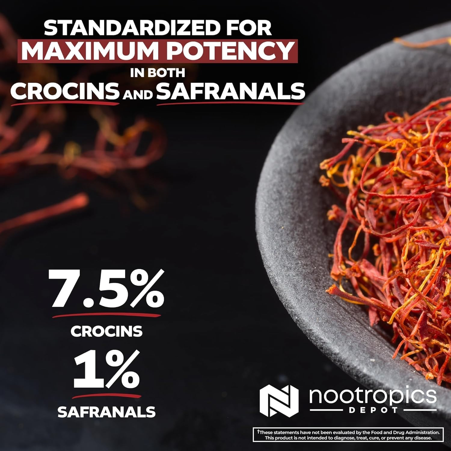 Nootropics Depot High Potency Saffron Extract Capsules | 30mg | Minimum 7.5% Cro