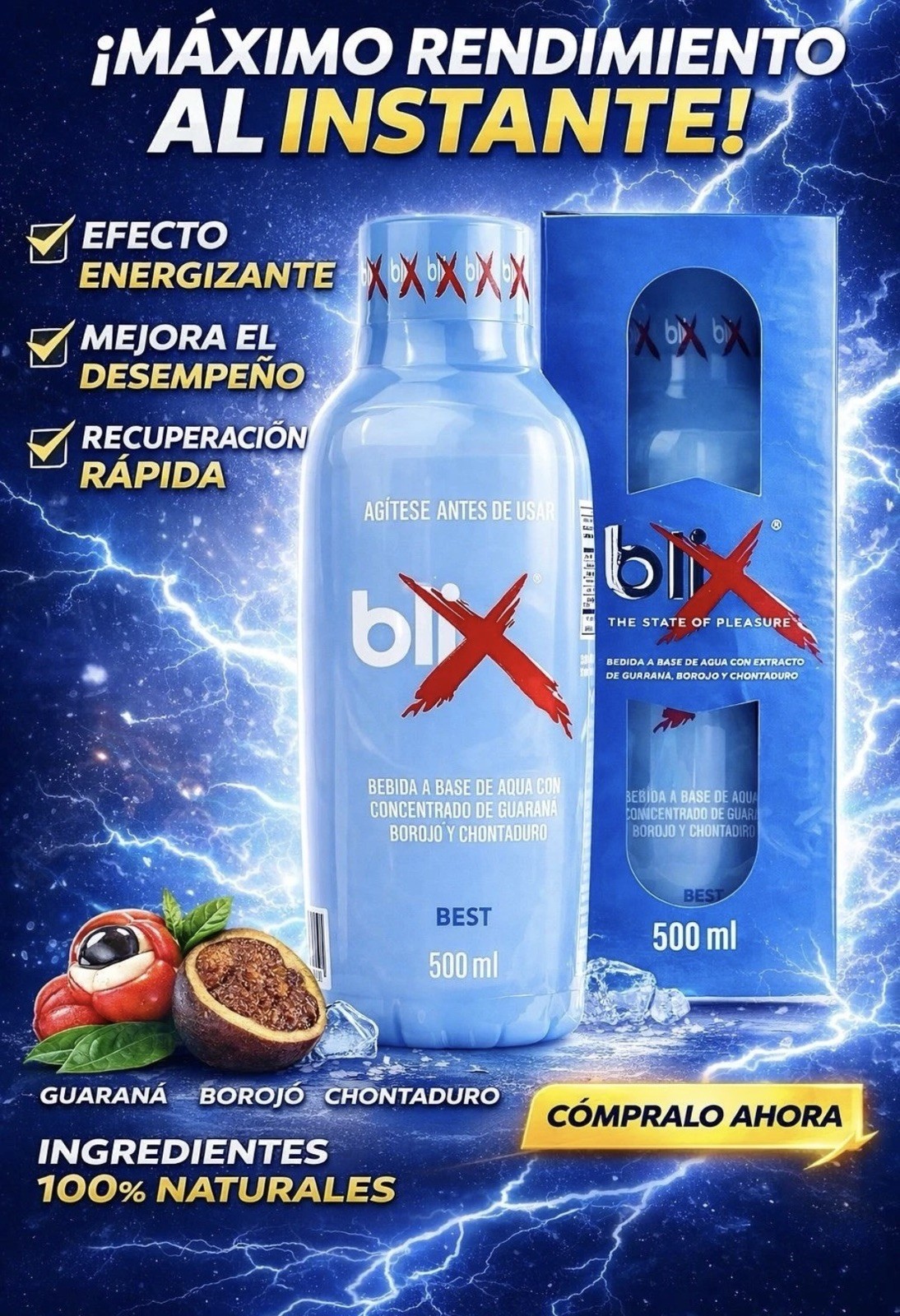 ✅blix Energizing Drink Guarana Borojo Chontaduro All Natural 500ml✅🔥