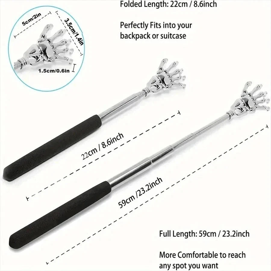 silvery Telescopic Back Scratcher, Portable Extendable Stainless Steel Scratcher
