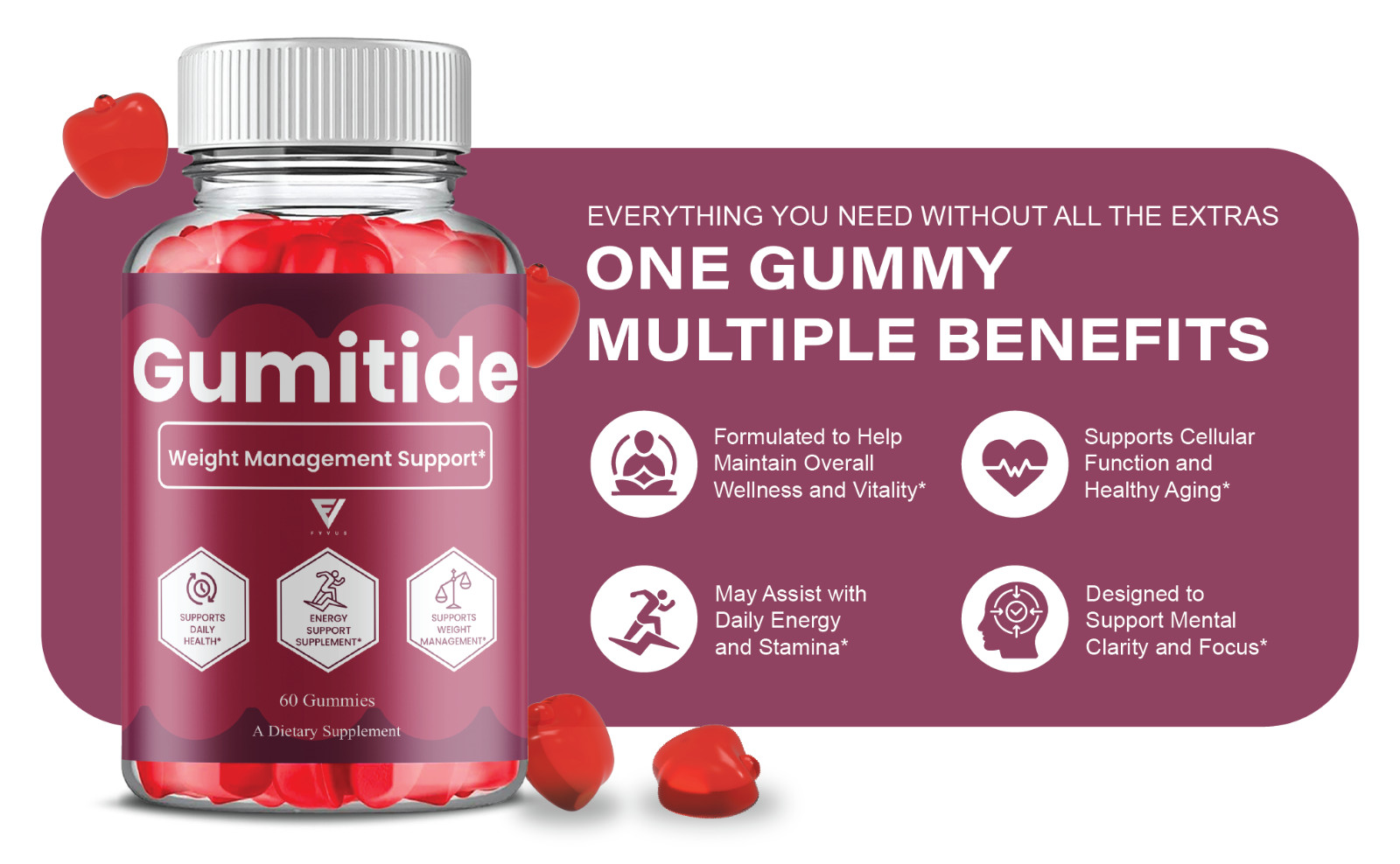 Gumitide Weight Management Gummies, Gumitide Supplement (60 Gummies)