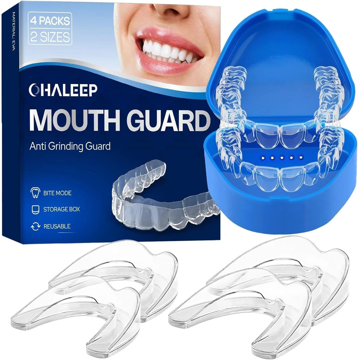 Anti Grinding Mouth Guard for Clenching Teeth at 1.9*2.2in+2*2.4in, Clear