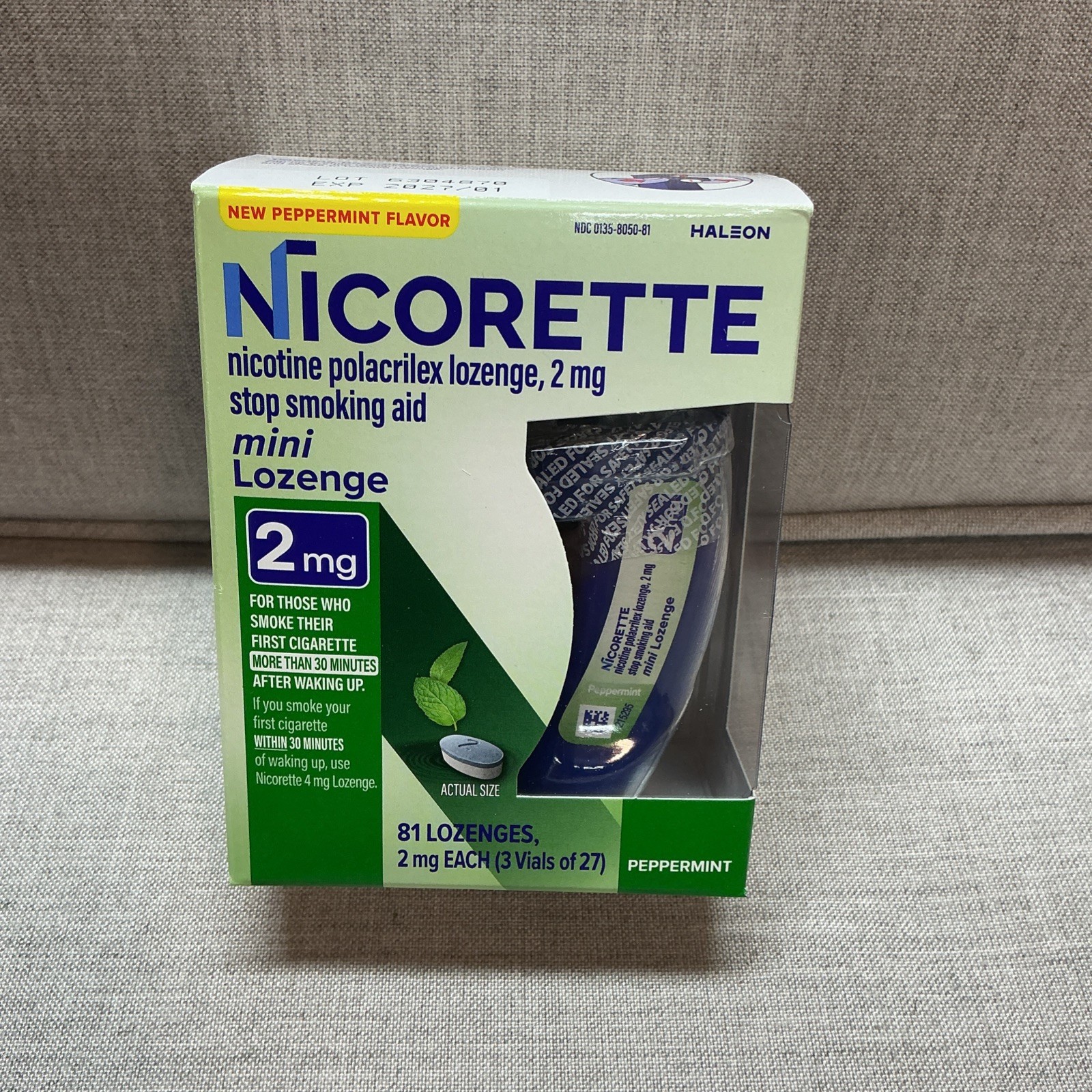 Nicorette 2mg Stop Smoking Aid Mini Lozenge -81 Lozenges, 2 mg- PEPPERMINT 02/27