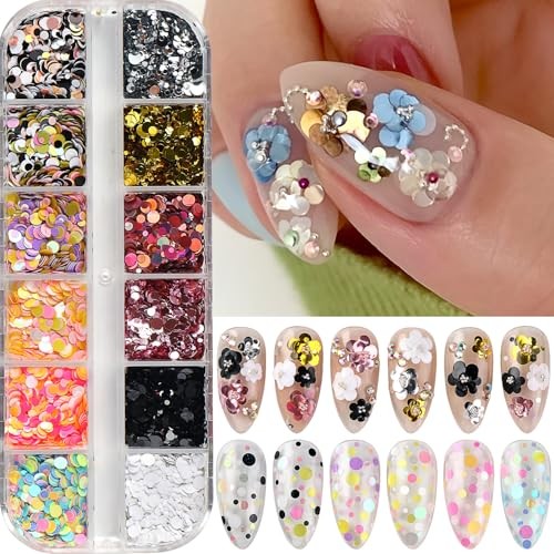 Nail Glitter Set with Tweezers Colorful Round Dot Circular Design Sequins