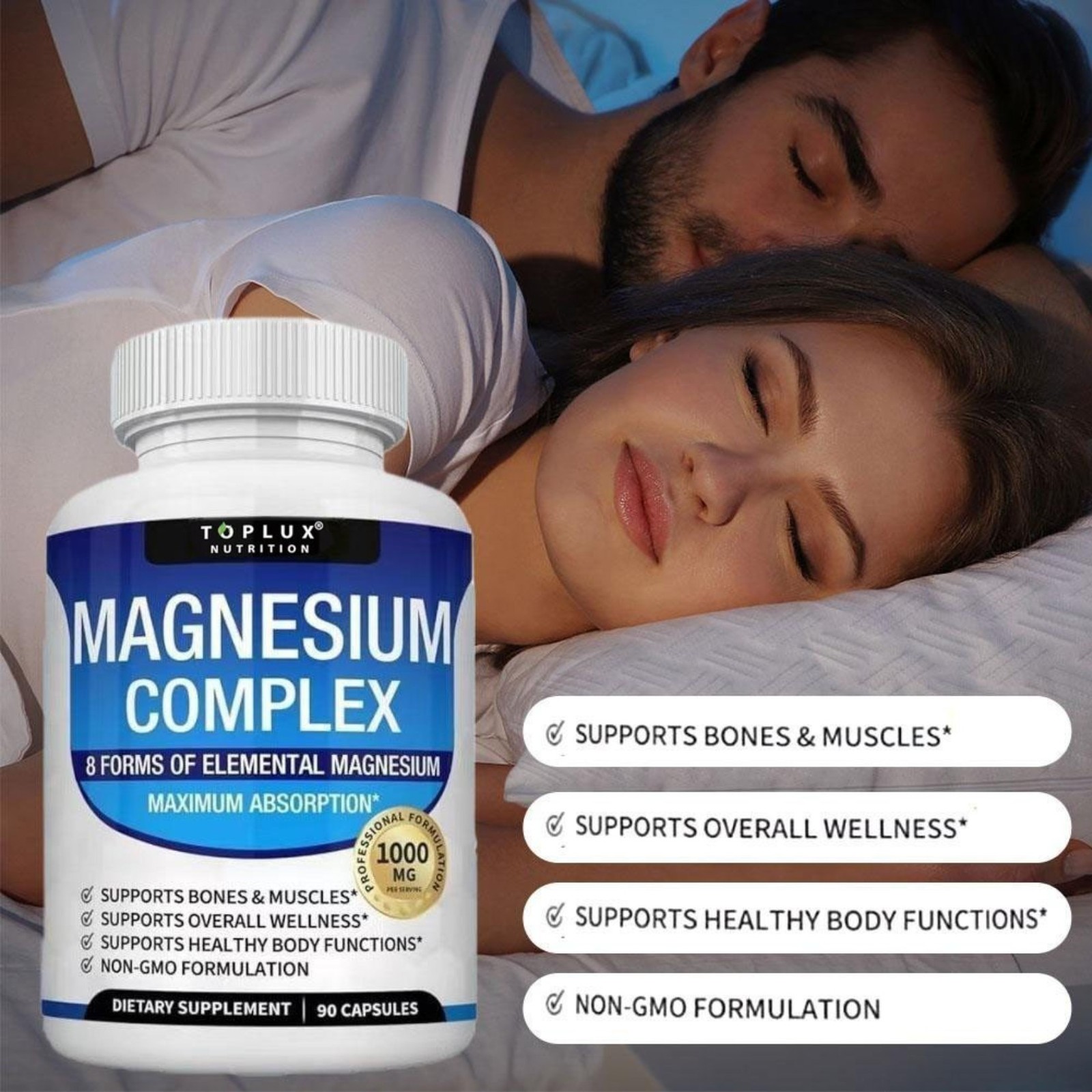 Toplux Nutrition Magnesium Complex 1000mg Supports 8 Elemental Magnesium 1-3Pack