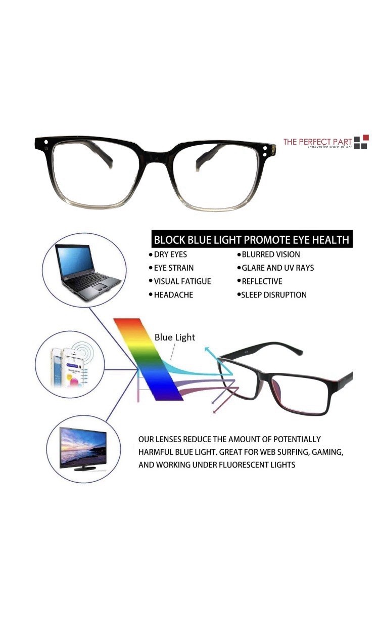 Rectangle Blue Light Blocking Glasses Clear Lenses Black Plastic 52-15-139