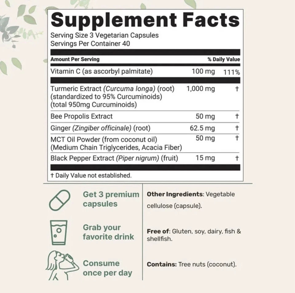 Pure Turmeric Curcumin Supplement 1,000mg | 95% Curcuminoids | 120 Veggie Caps