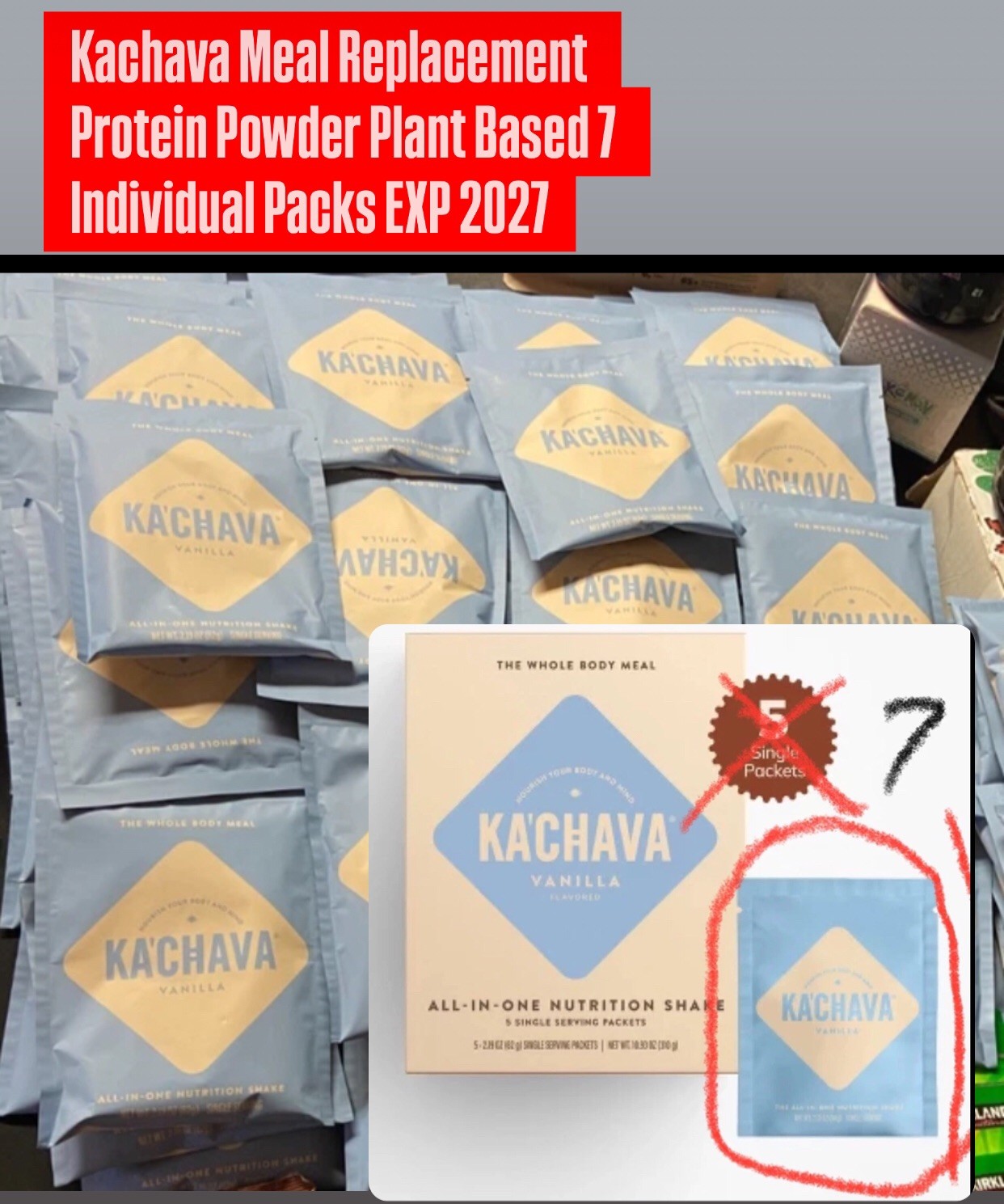 Ka’Chava Vanilla 7Packets 7Servings Meal Replacement Plant Protein Long EXP 2027