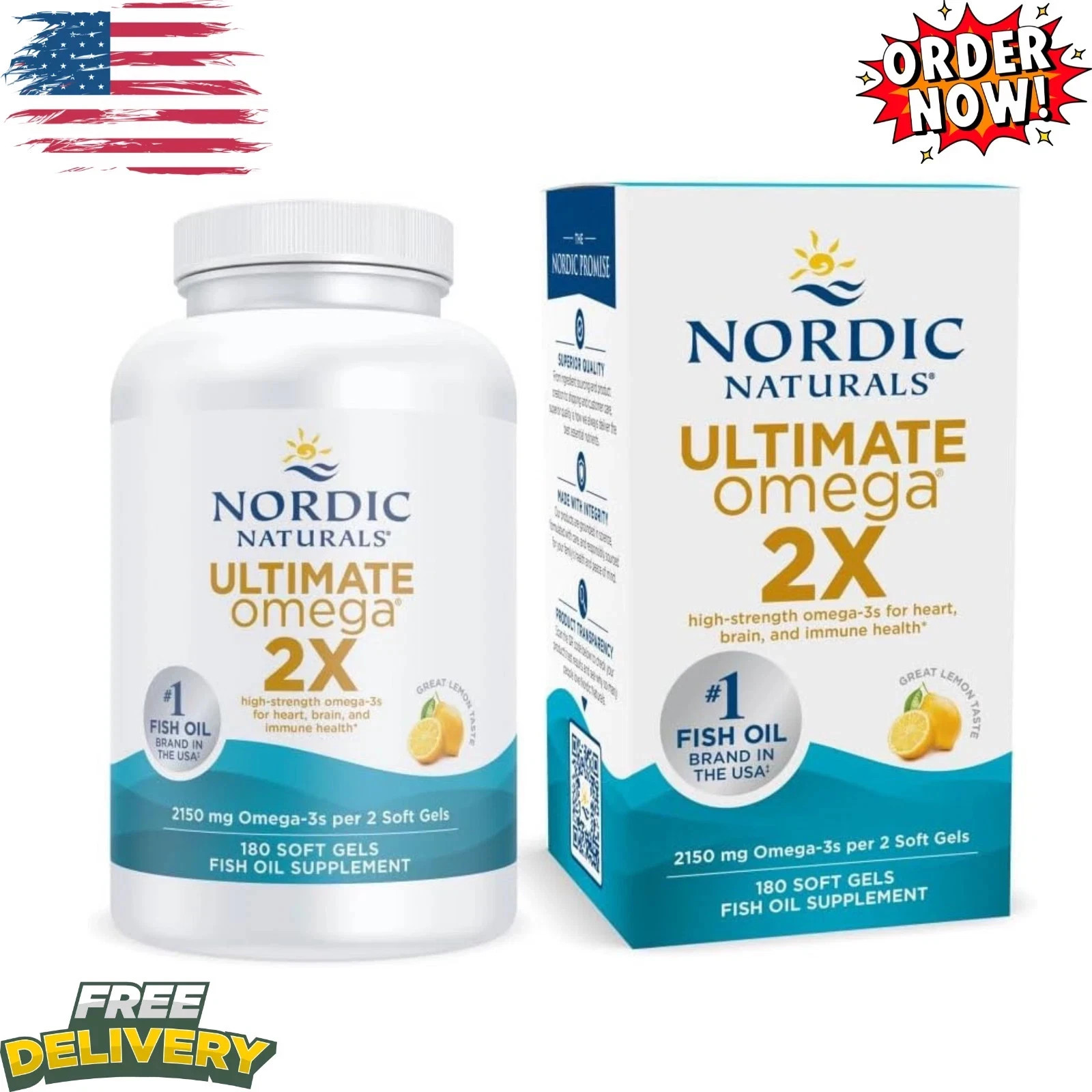 Nordic Naturals Ultimate Omega 2X 180 Soft Gels – Extra Strength EPA DHA – New