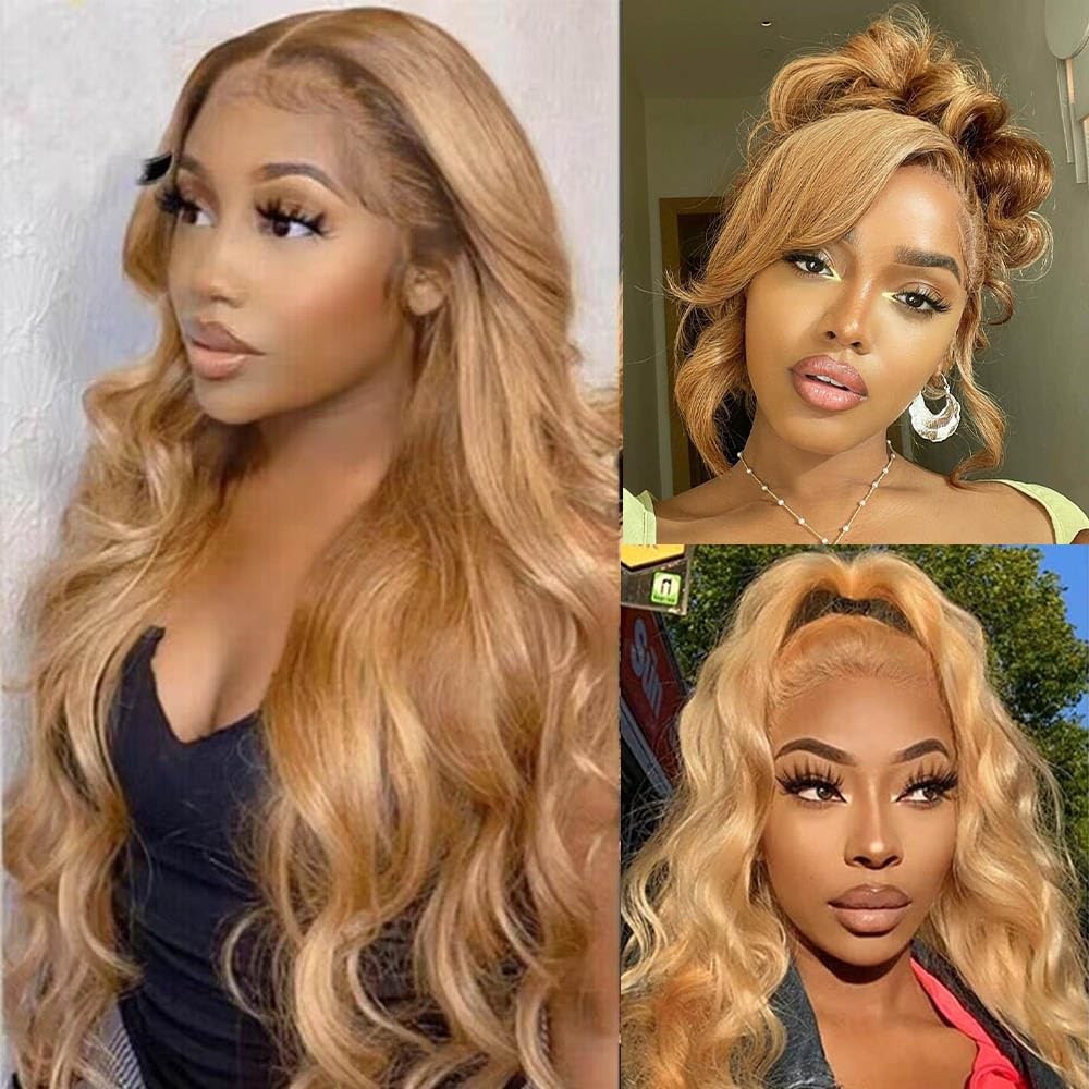 Human Hair 30 Inch Honey Blonde Lace Front Wig 13×4 Pre Plucked Body Wave