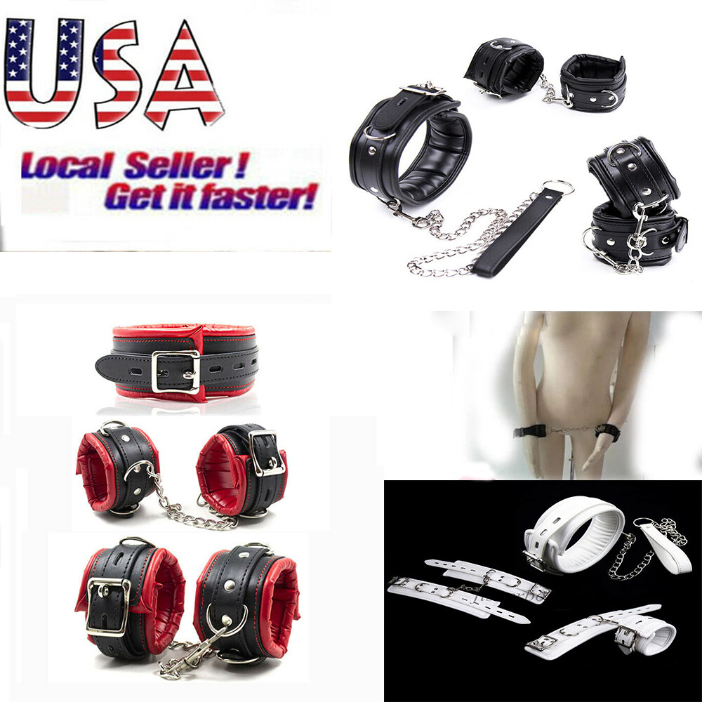 Soft Padded PU Leather Collar Wrist HandCuffs Ankle Set Restraint Bondage BDSM