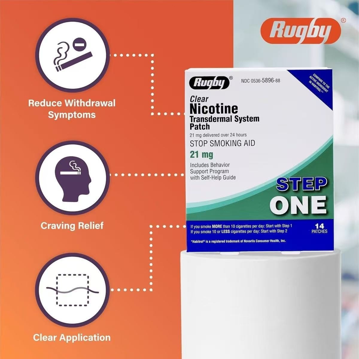 1 Pack (14 Patches) Rugby Nicotine Patches Step 1 21mg 14 Total Patches
