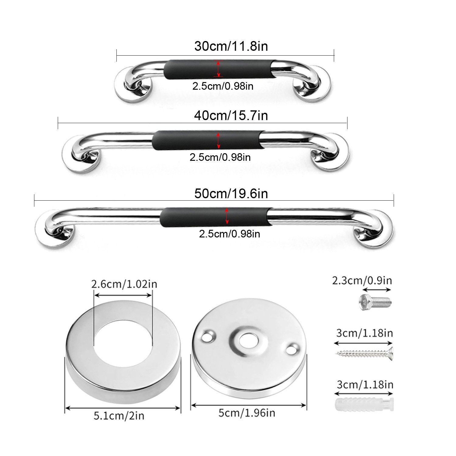 Stainless Steel Shower Grab Bar w/Anti Slip Rubber Grip for Bathroom Handrail US