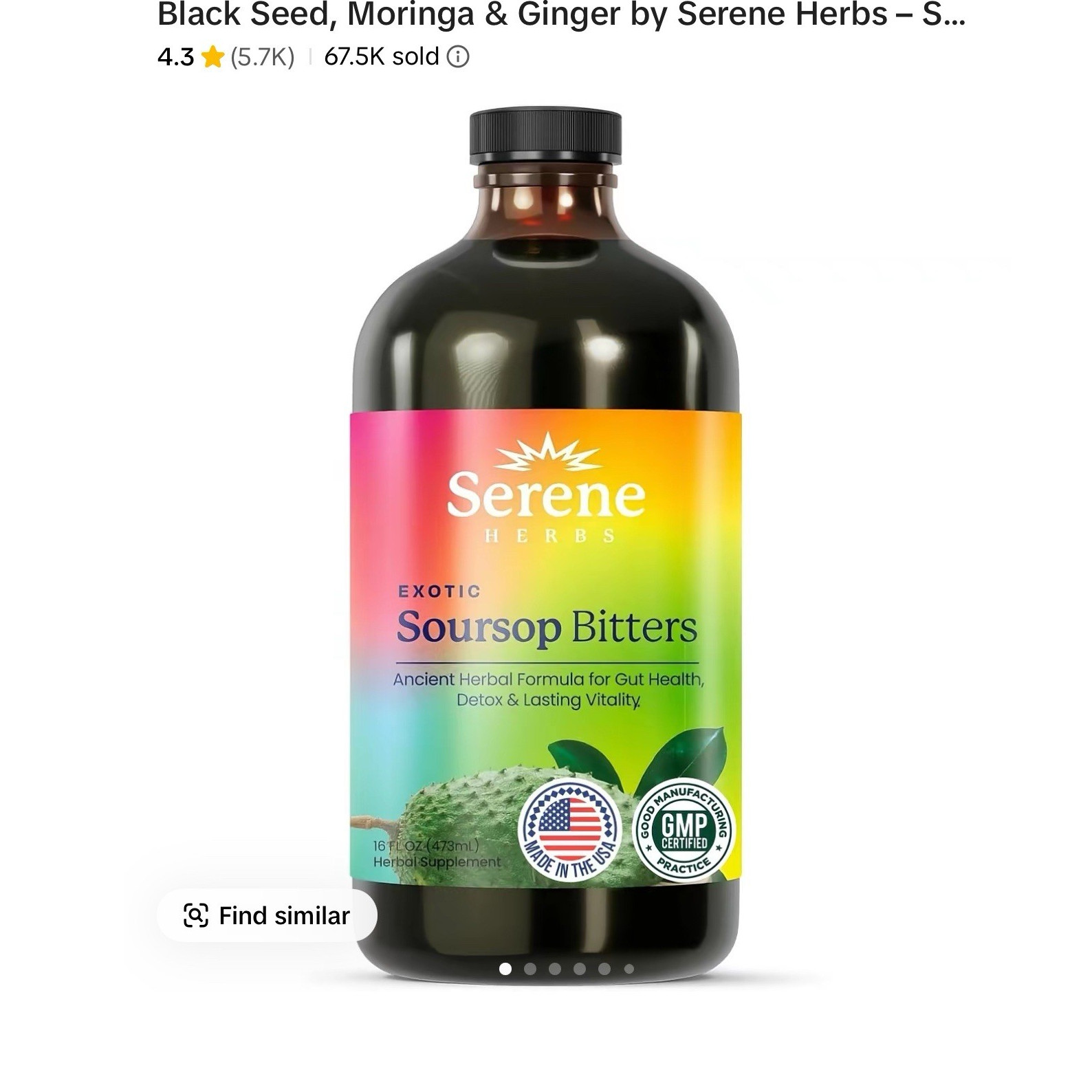 Serene Herbs Soursop Bitters Liquid Detox, Vegan No Fillers, 16 fl oz