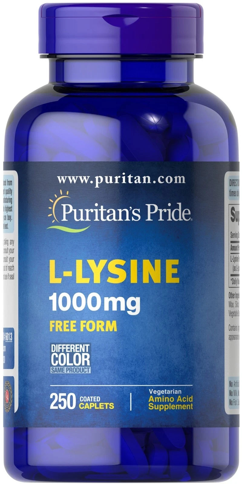Puritan’s Pride L-Lysine 1000 mg – 250 Caplets – Exp. 10/31/2029