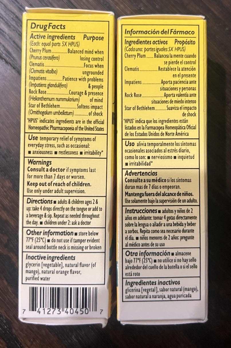 2 PACK, 0.7 fl oz (20mL) EACH bottle, Bach RESCUE REMEDY Dropper Orange Mango