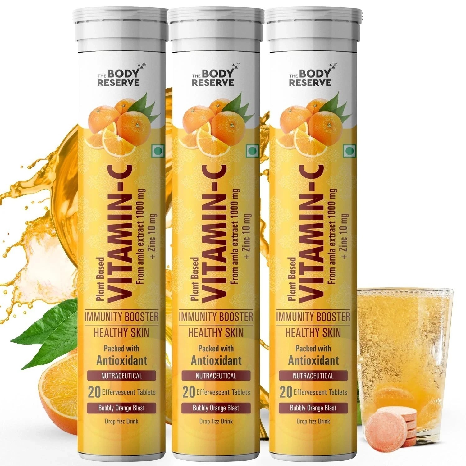 The Body Reserve Natural Vitamin C, Amla Extract With Zinc | Orange Flavour 60N