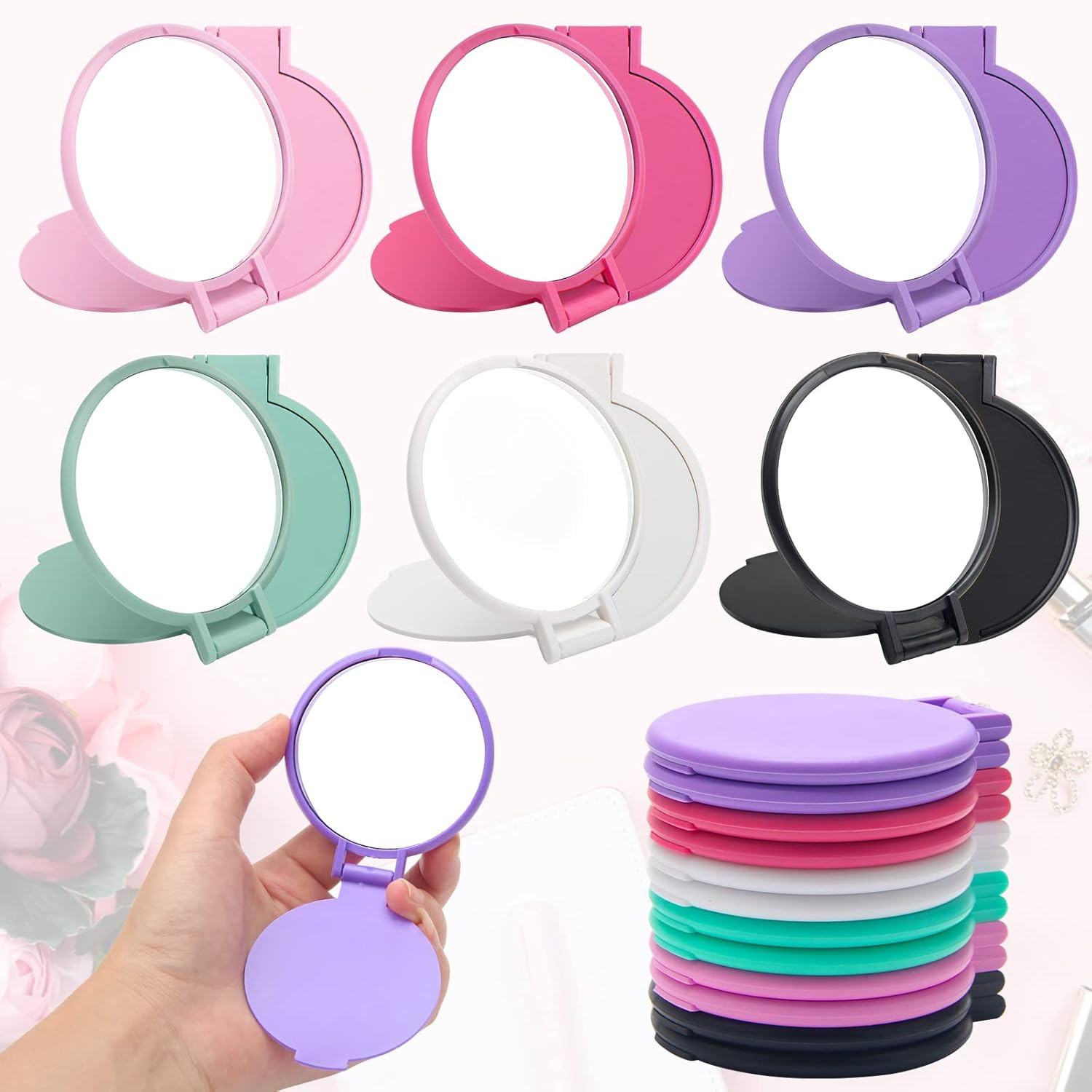 12 Pcs Mini Folding Mirror round Compact, 2.4 in Small Portable Travel Makeup Mi