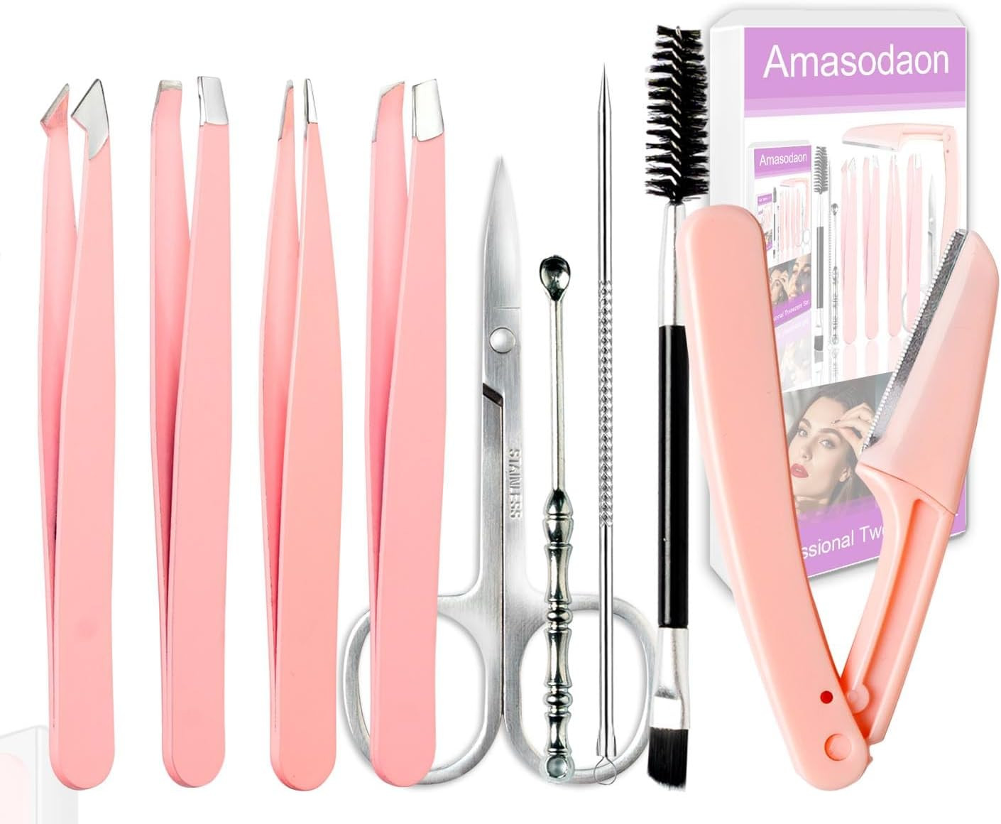 10pc Tweezers Set Stainless Steel Eyebrow Facial Hair Splinter Remover