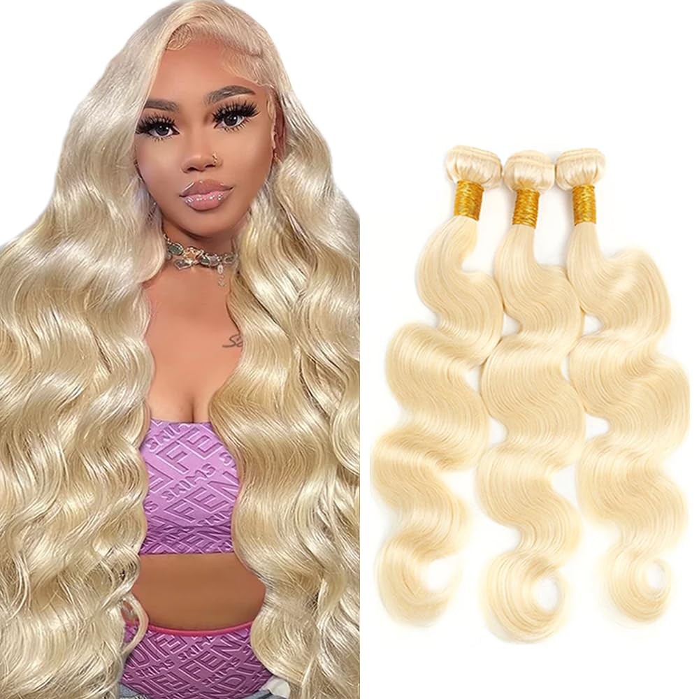 Younghann Color 613 Bundles Human Hair Blonde Body Wave Bundles 20 22 24 Inch