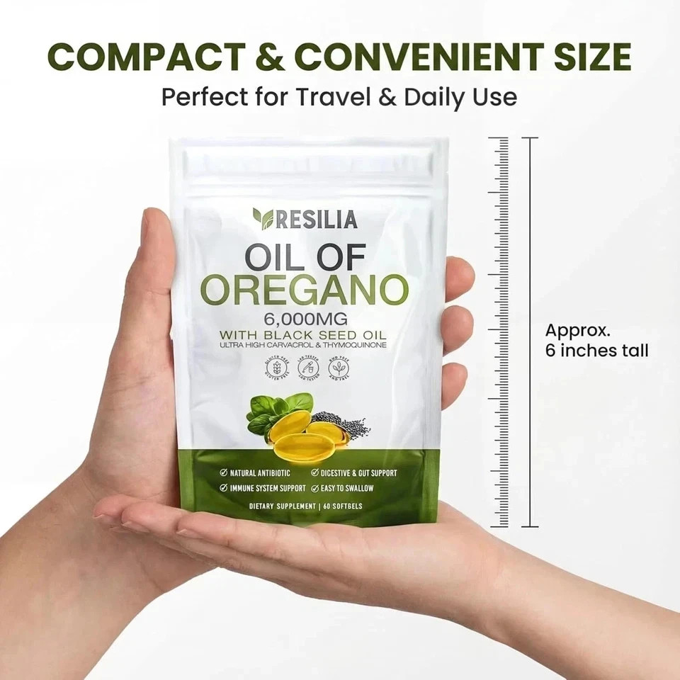 2 Sealed Resilia Oil Of Oregano 6,000 Mg, With Black Seed Oil, 60 Softgels Each