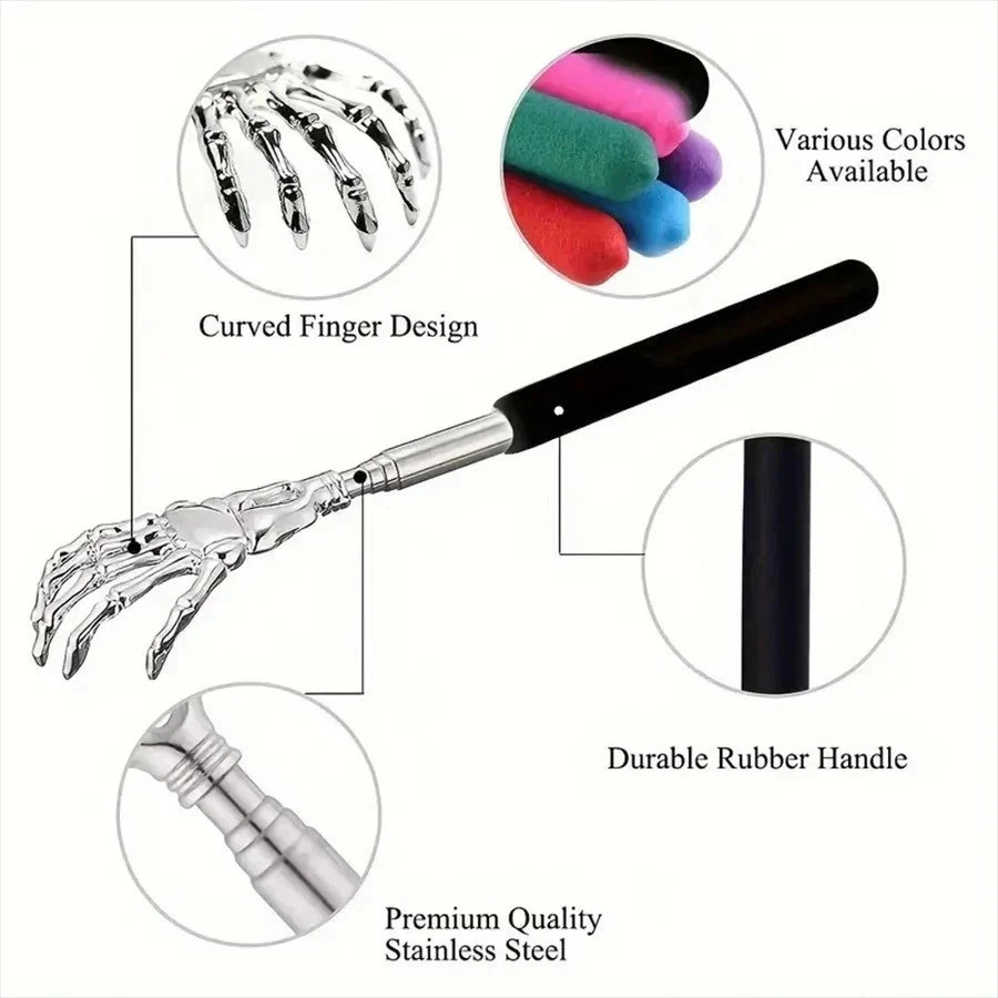 silvery Telescopic Back Scratcher, Portable Extendable Stainless Steel Scratcher