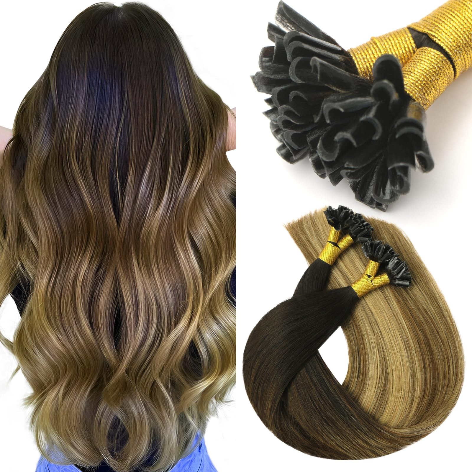 Vinbao U Tip Hair Extensions Human Hair 50G 50S Hot Fusion U Tip Human Hair