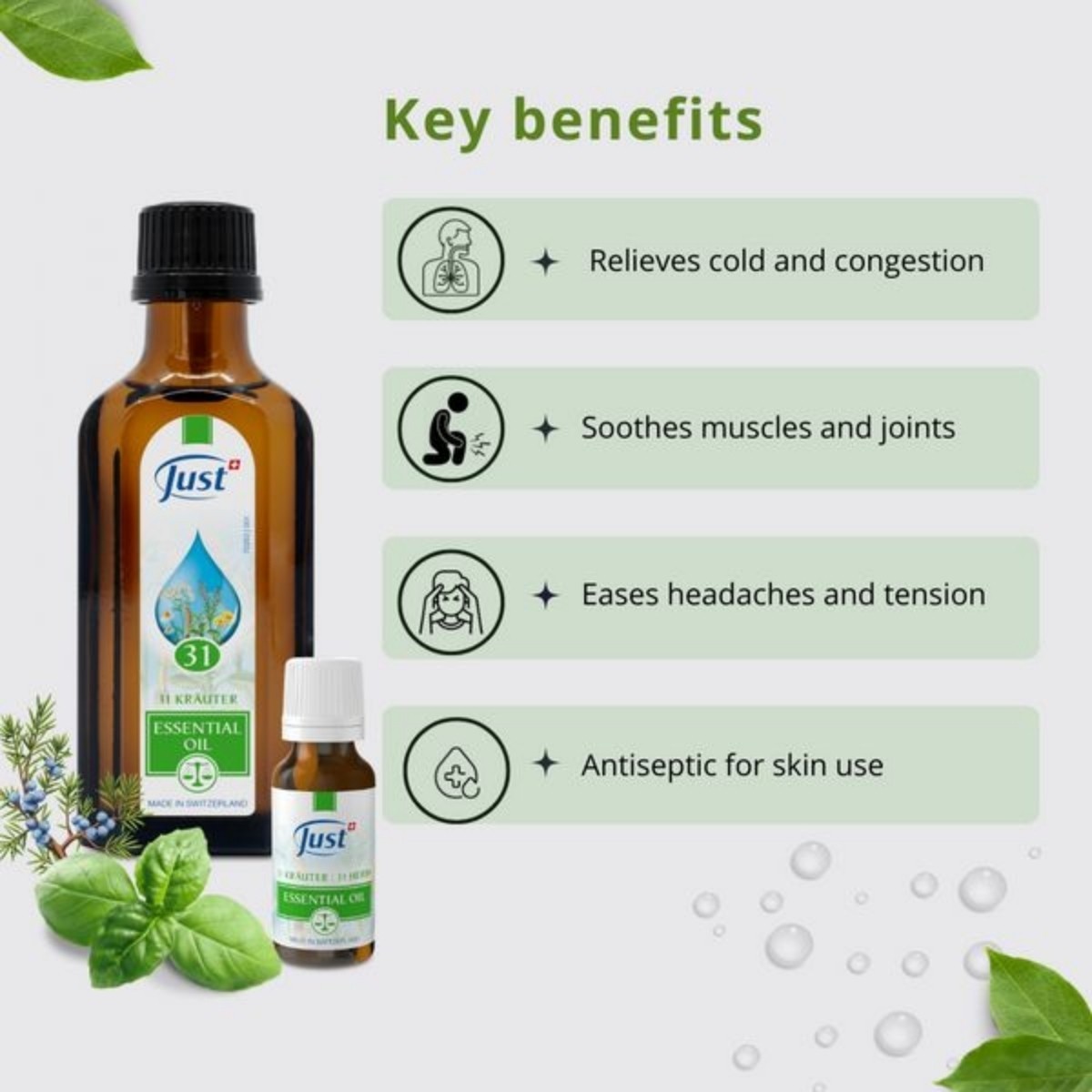 SWISS JUST Thyme+Juniper Cream+31 Essential Oil Anti Aging Therapy Body Massage