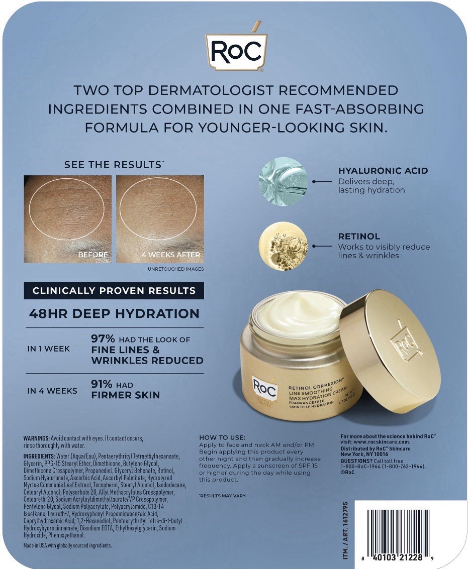 New ROC Retinol Correxion Line Smoothing Max Hydration Cream-2Pk( 1.7oz +3.4oz )