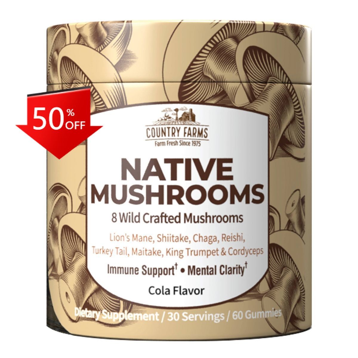 Country Farms Mushroom Gummies – 60ct: Multivitamin, Health Supplement